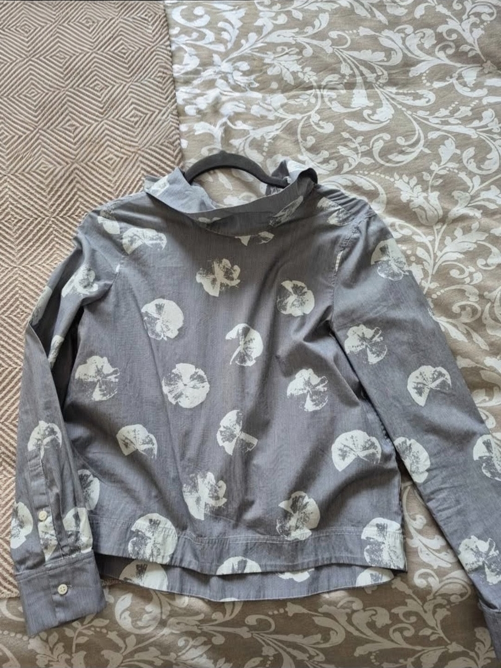 COS Gray Button-Down Shirt with White Floral Motif